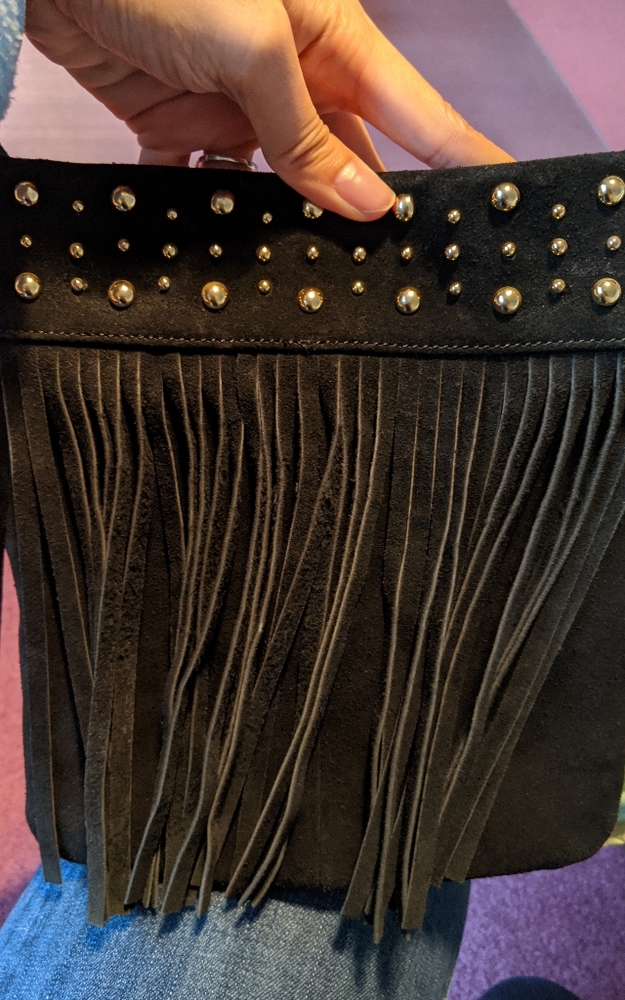 Lord & taylor suede black and gold Fringe cross body bag - Picture 4 of 5